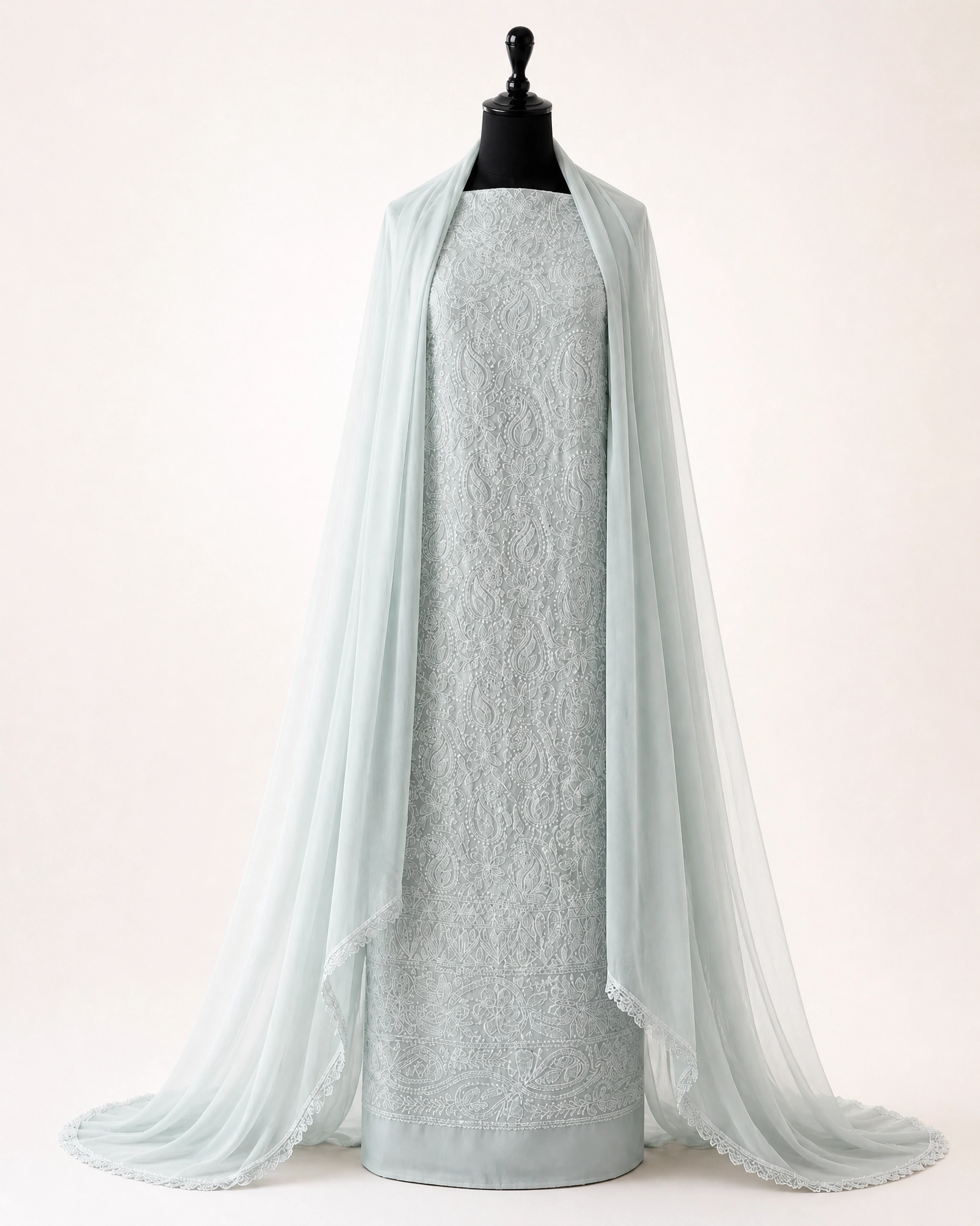 Karigiri Grey Lucknowi Chikankari Soft Cotton Unstitched Suit Set