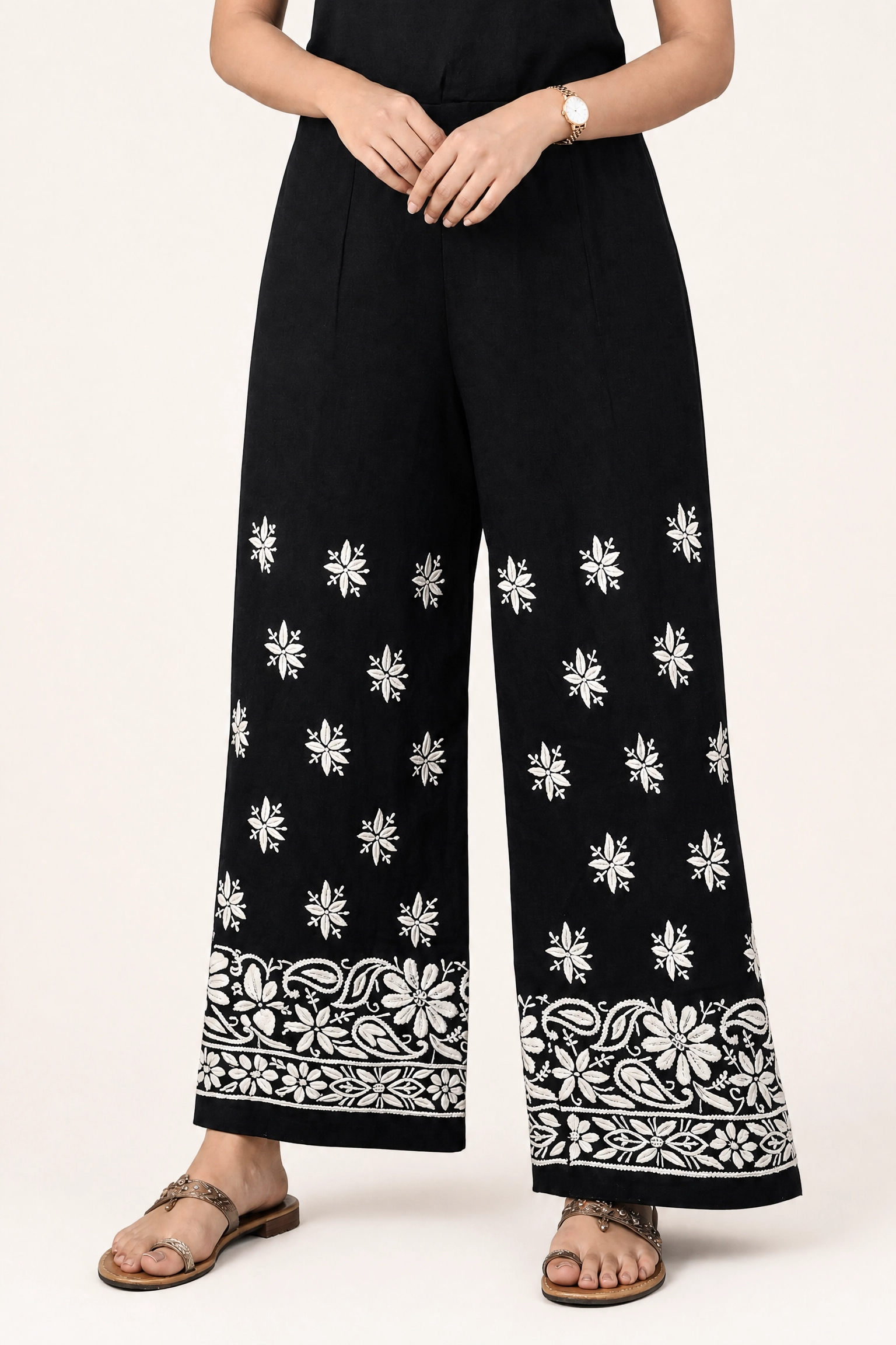 Karigiri White Lucknowi Chikankari Cotton Palazzo Pants Chikankari Palazzo pant