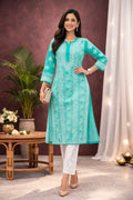 Karigiri Sea Green Chikankari Georgette Kurti_KF0071