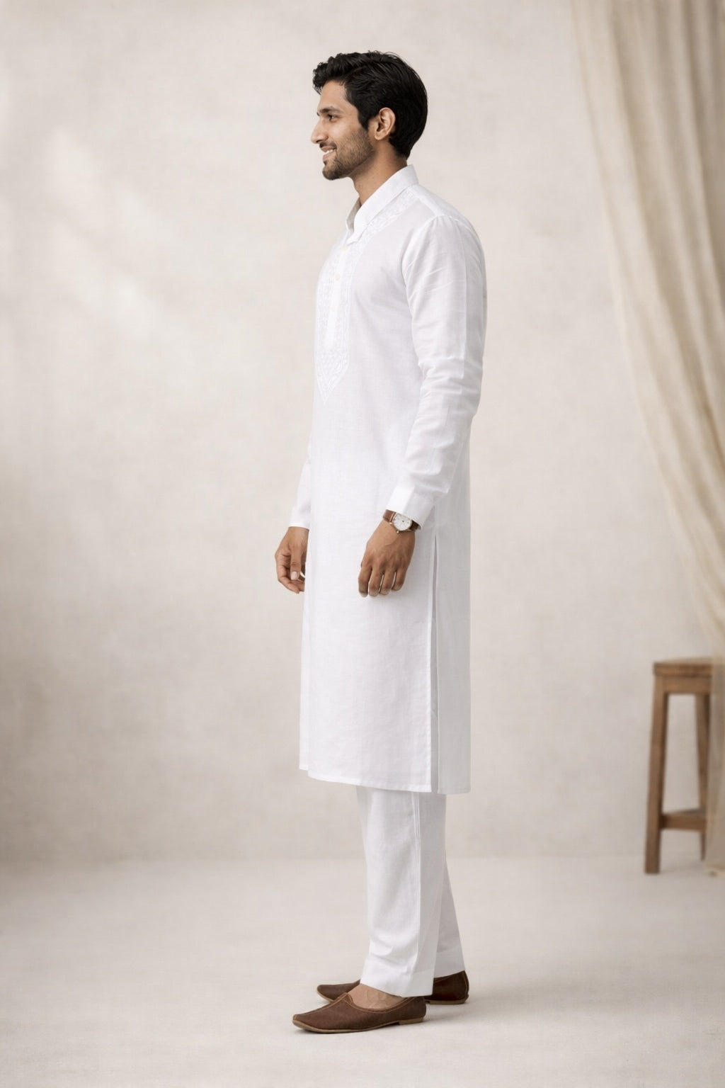 Karigiri White Chikankari Cotton Men's Kurta_KF0203