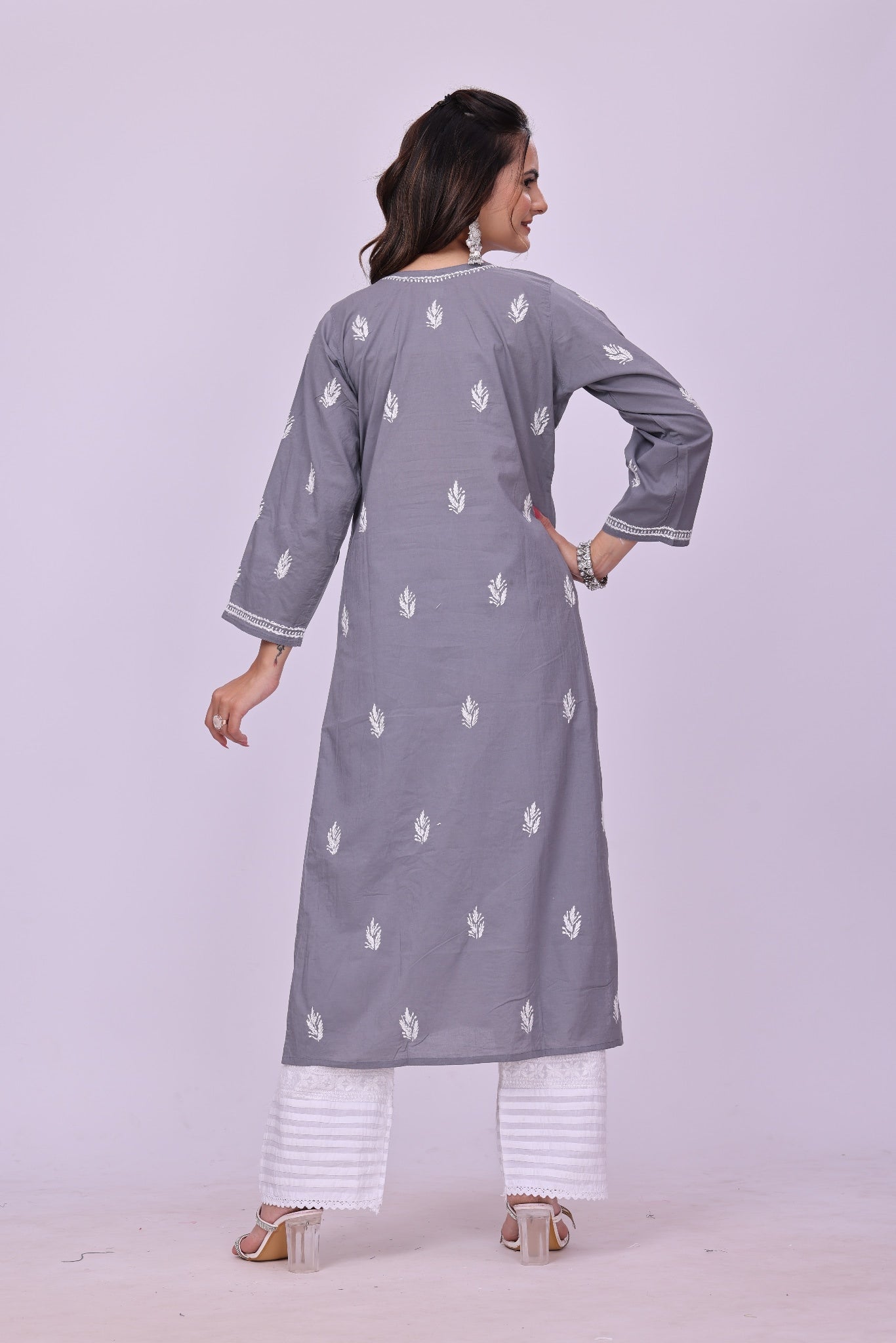 Karigiri Grey Chikankari Modal Cotton Kurti_KF0041