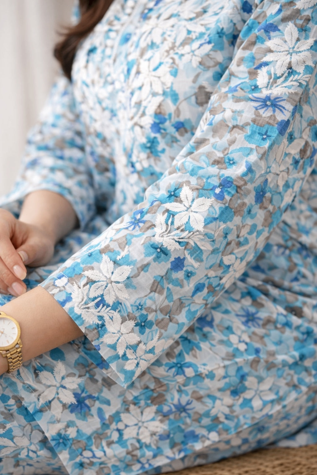 Karigiri Sky Blue Chikankari Co-ord Set Women_KF0180