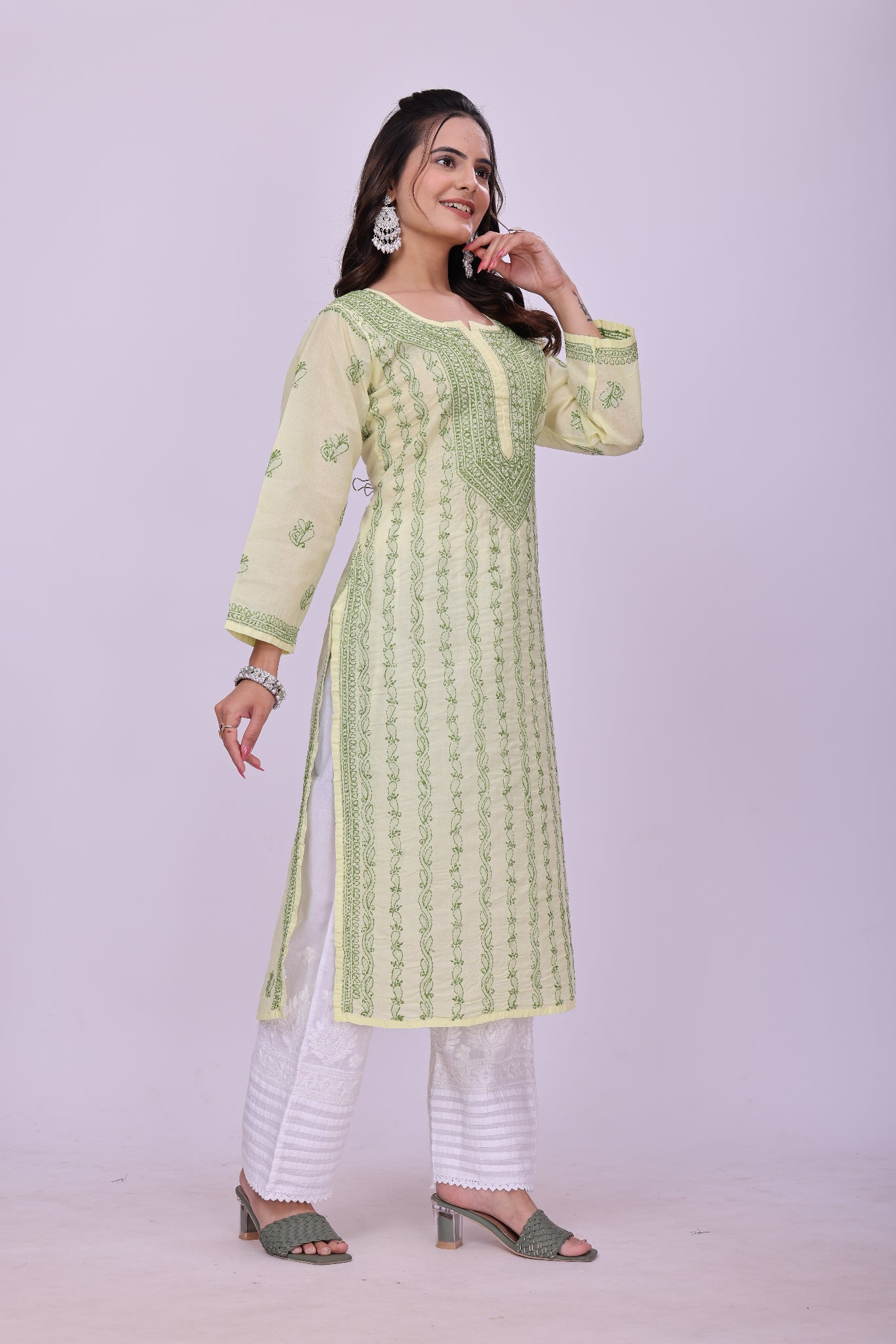 Karigiri Lemon Yellow Chikankari Cotton Kurta_KF0096
