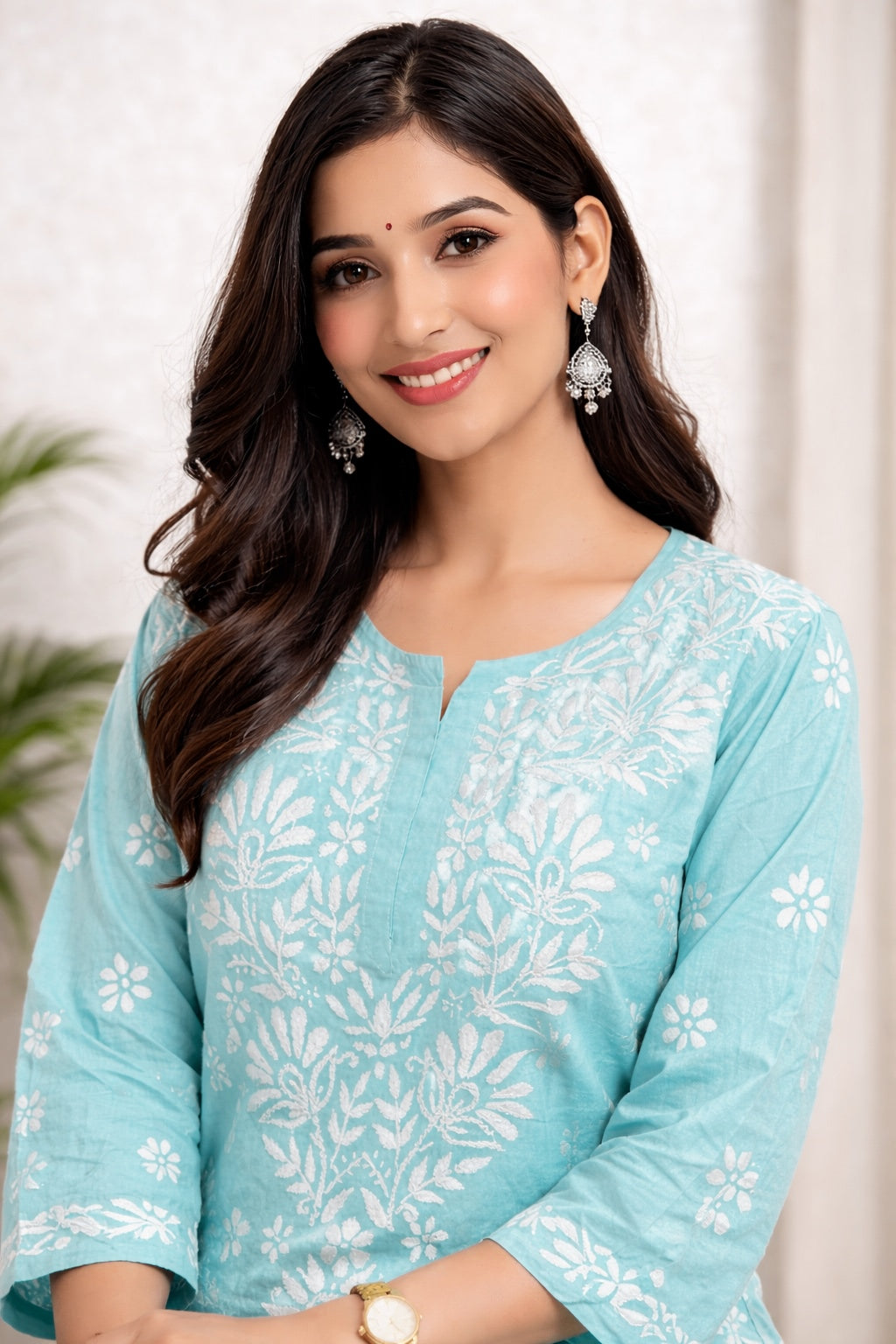 Karigiri Sea Green Chikankari Cotton Kurti Set_KF0165