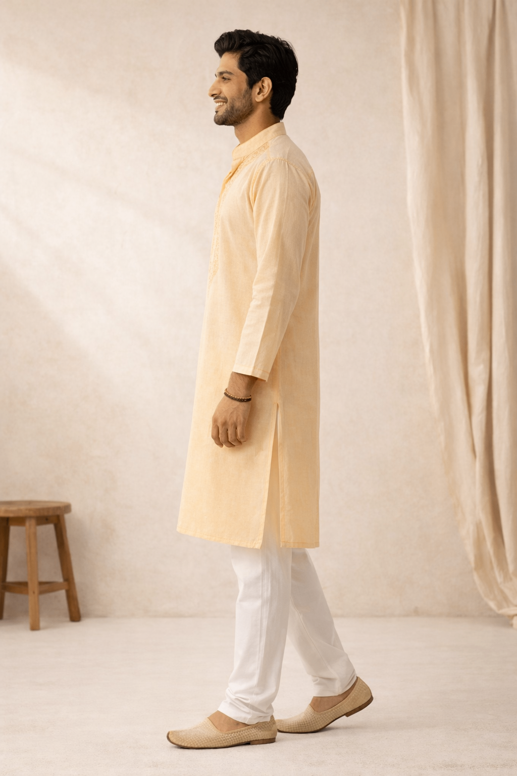 Karigiri Men's Pure Cotton Chikankari Kurta Peach_KF0188