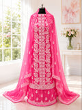 Karigiri Hot Pink Hand Embroidered Georgette 3-Piece Suit_AFG036