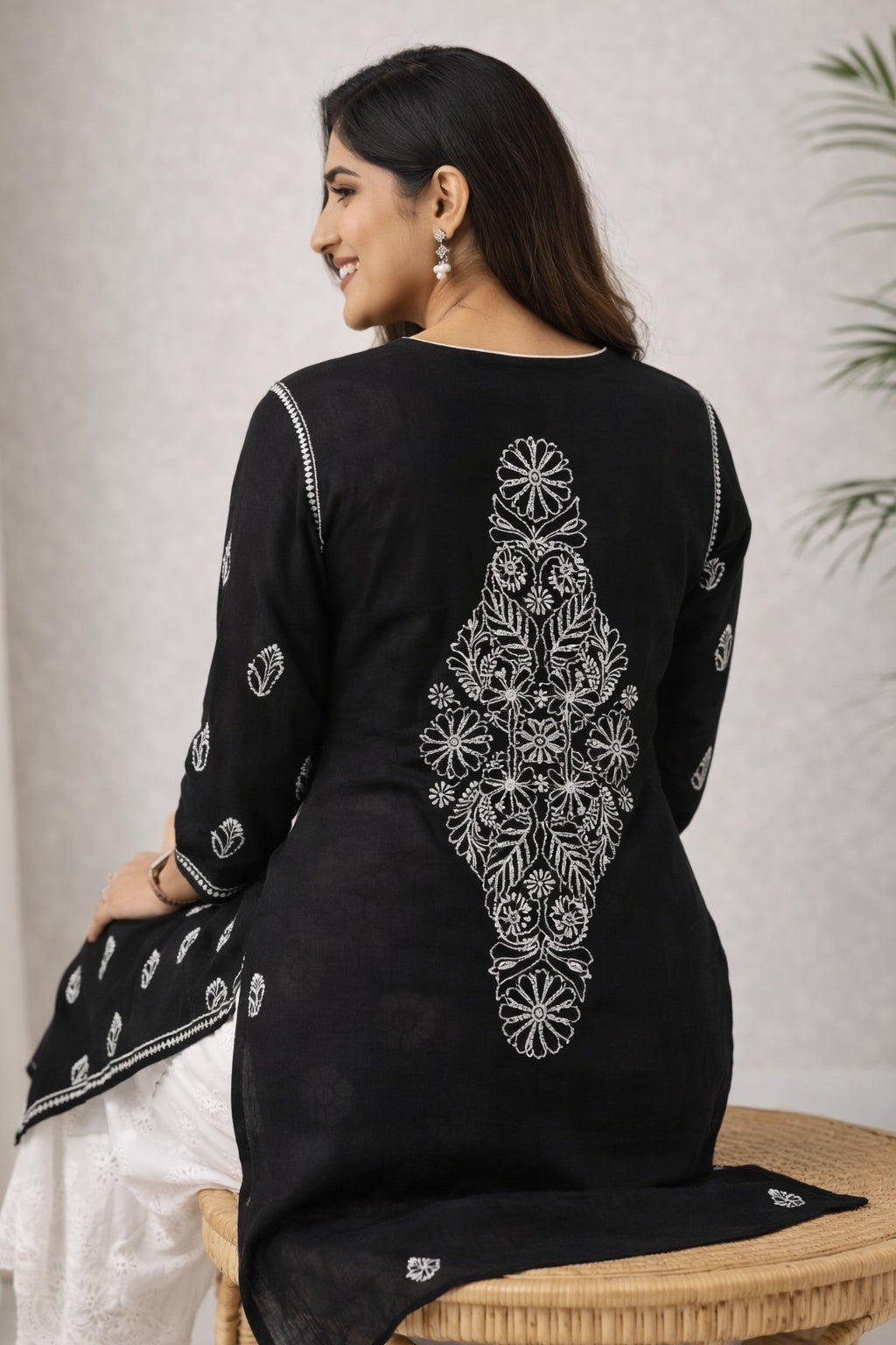 Karigiri Black Chikankari Rayon Cotton Kurti Women_KF0101