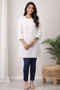 Karigiri White Chikankari Rayon Short Kurti_KF0201
