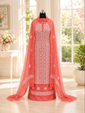 Karigiri Coral Pink Hand Embroidered Georgette 3-Piece Dress_AFG044