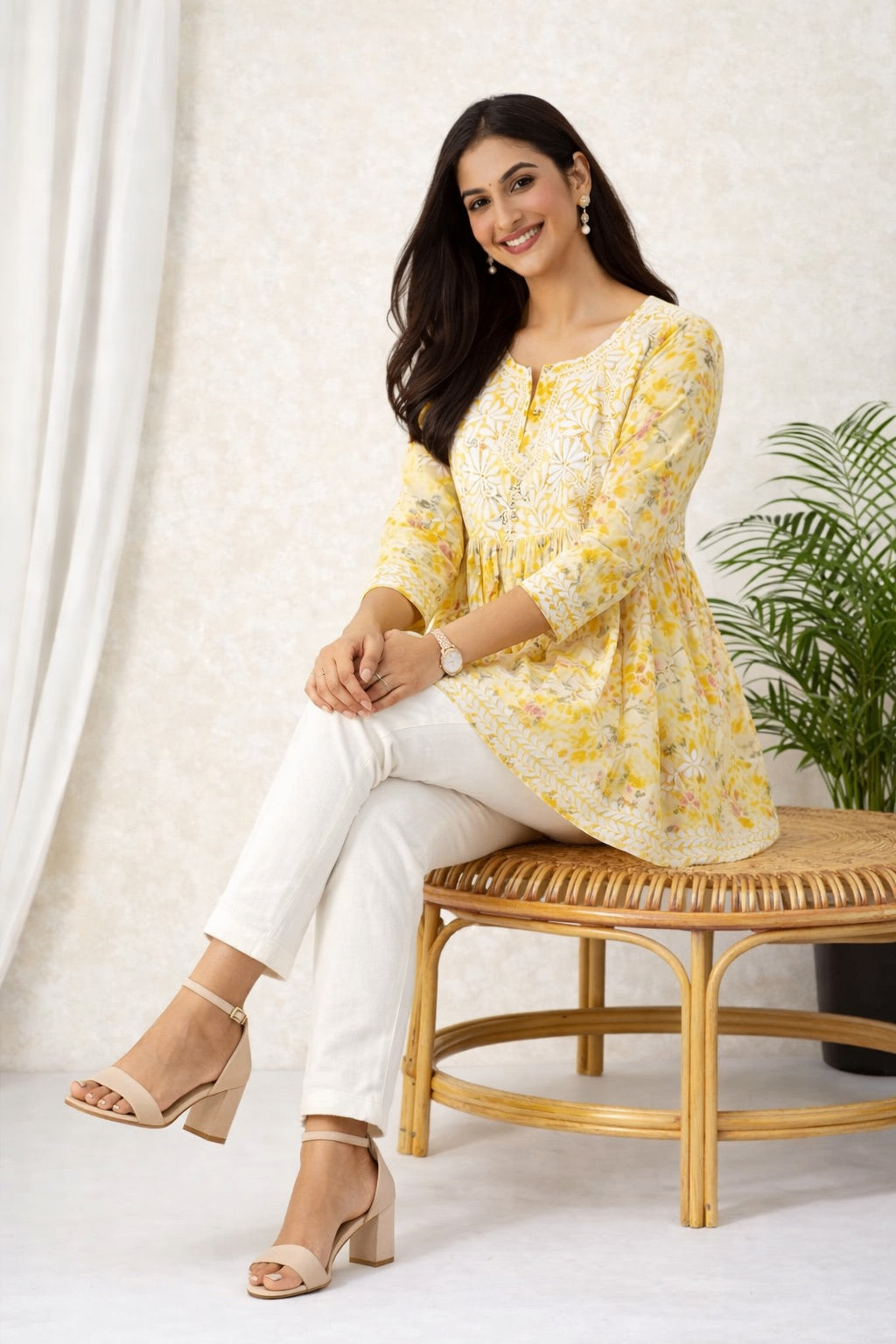 Karigiri Chikankari Flared Frock Style Short Kurti Women_KF0085