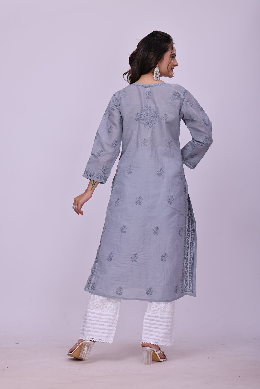 Karigiri Grey Chikankari Cotton Kurti for Women_KF0210