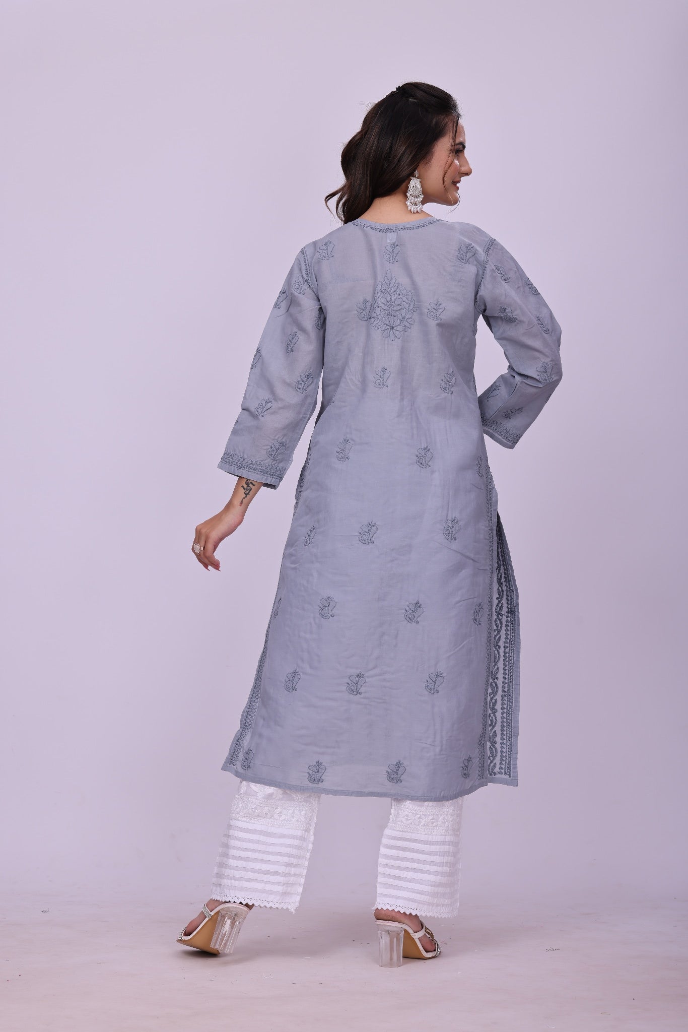 Karigiri Grey Chikankari Cotton Kurti for Women_KF0210
