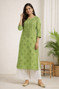 Karigiri Pistachio Green Chikankari Cotton Kurti Women_KF0156