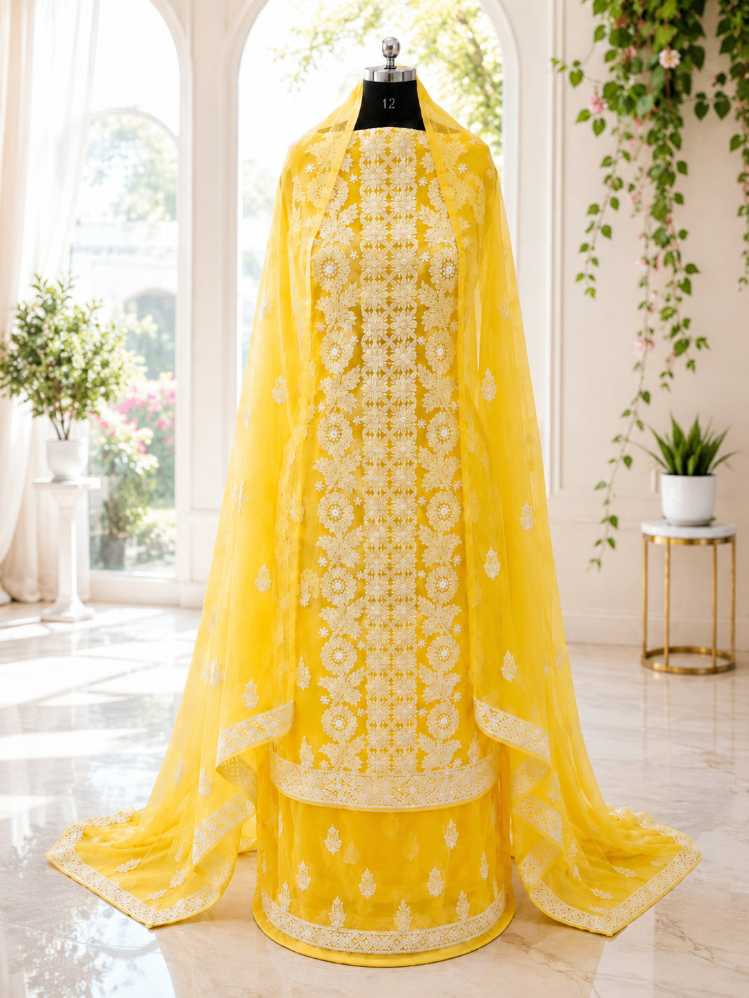 Karigiri Sunshine Yellow Georgette Chikankari 3-Piece Suit_AFG008