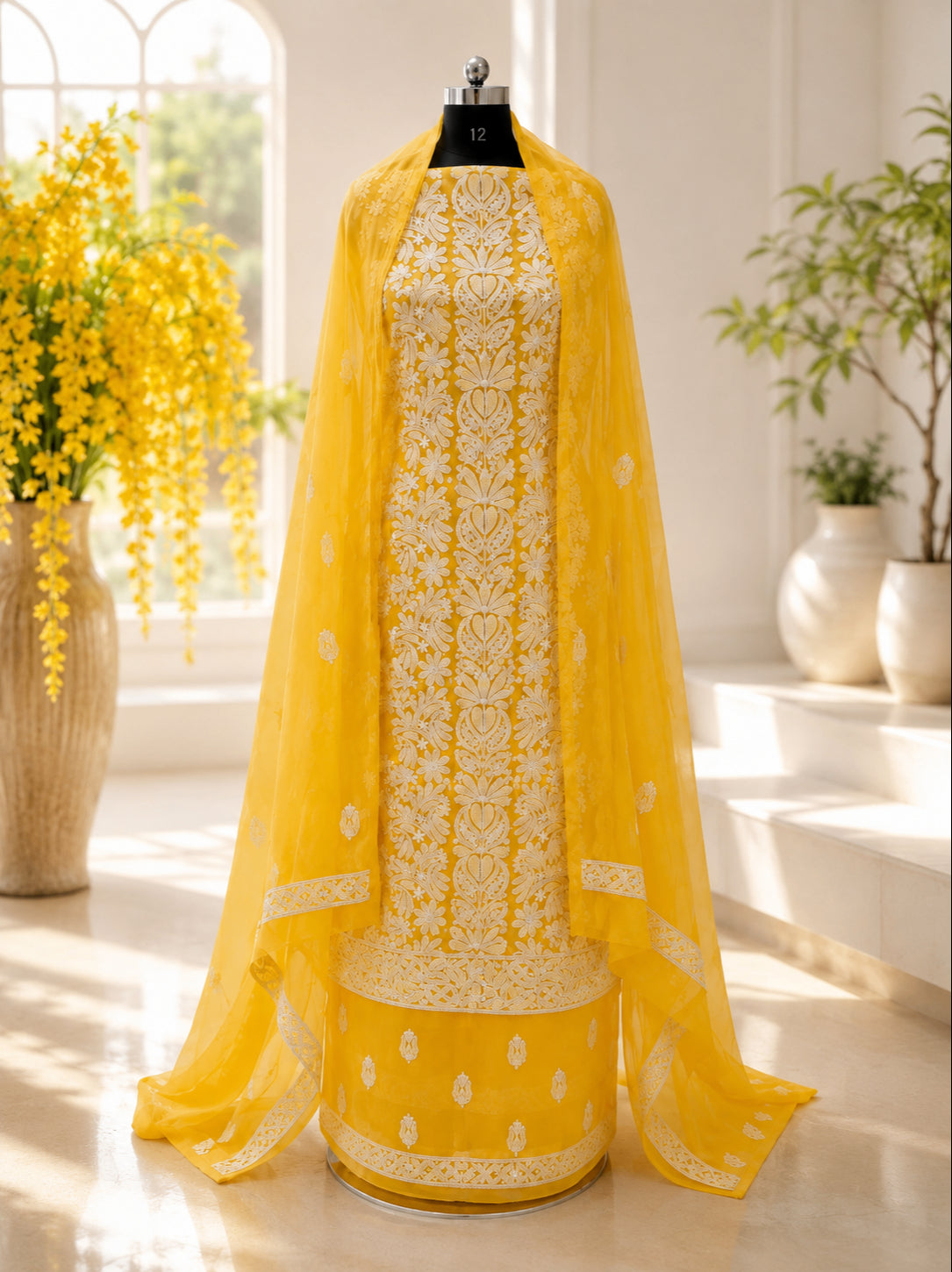 Karigiri Golden Yellow Hand Embroidered Georgette Suit_AFG037