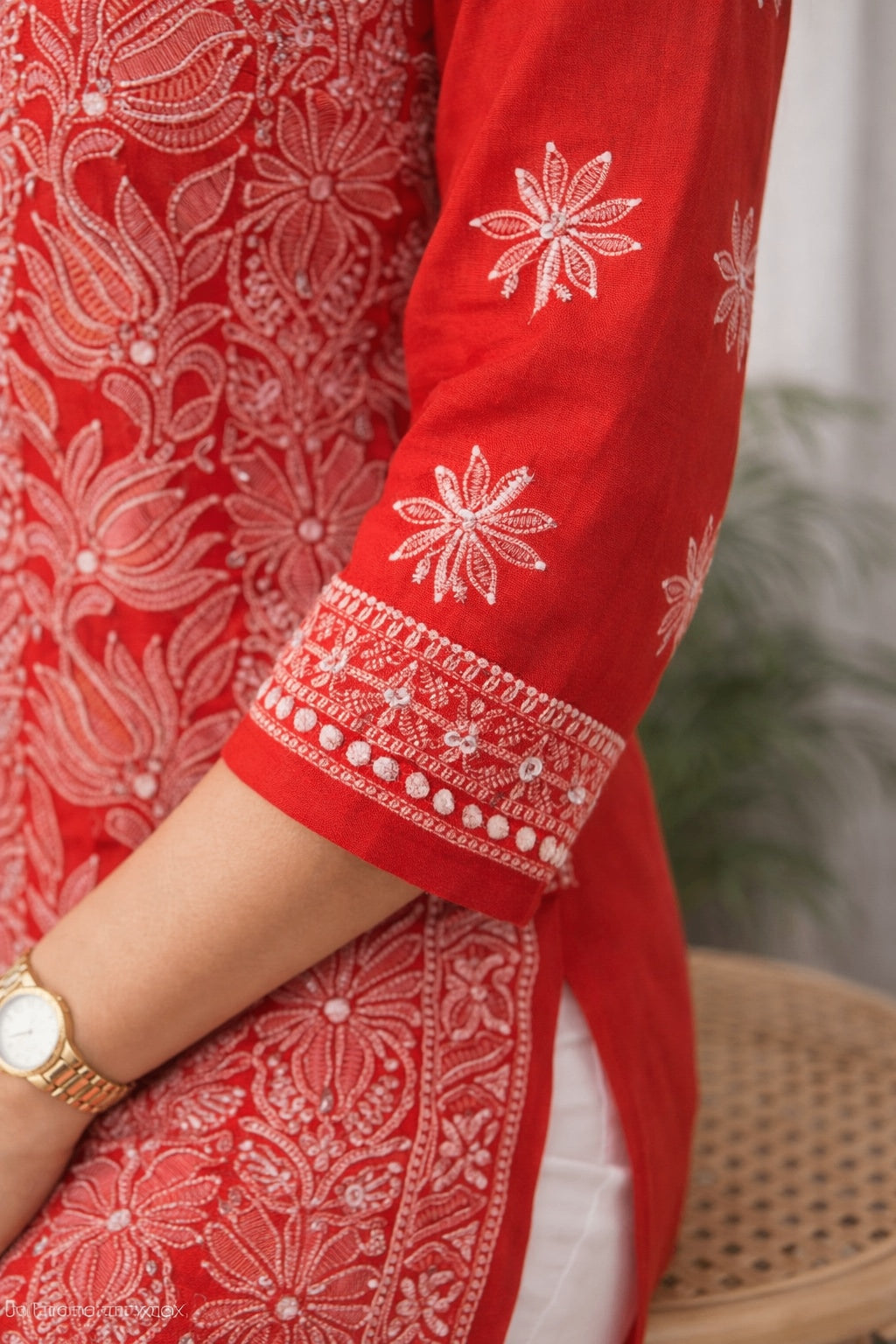 Karigiri Red Georgette Chikankari Jaaldar Kurti_KF0051
