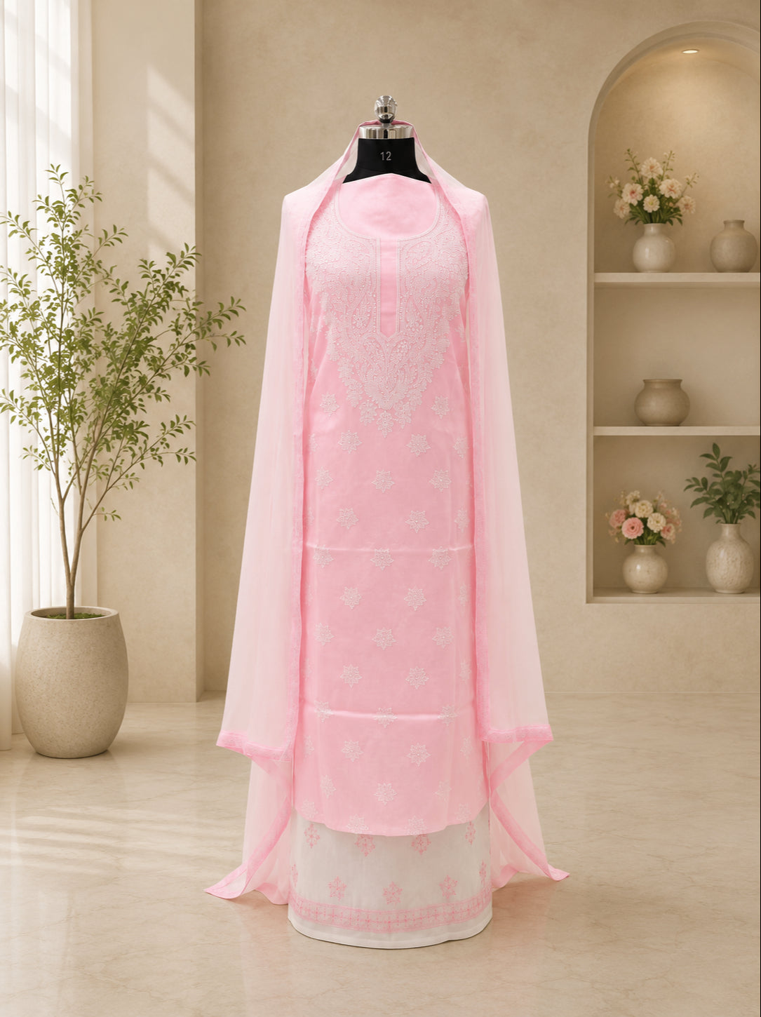 Karigiri Soft Pink Hand Embroidered Unstitched Cotton Dress Material_AFC003