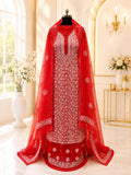 Karigiri Cherry Red Hand Embroidered Georgette Dress Set_AFG052