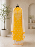 Karigiri Golden Yellow Hand Embroidered Cotton 3-Piece Set_AFC002