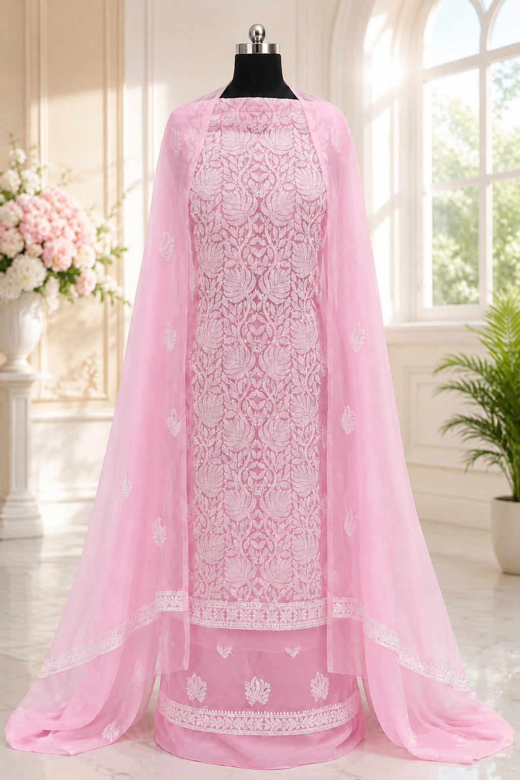 Karigiri Blush Pink Hand Embroidered Georgette 3-Piece_AFG055