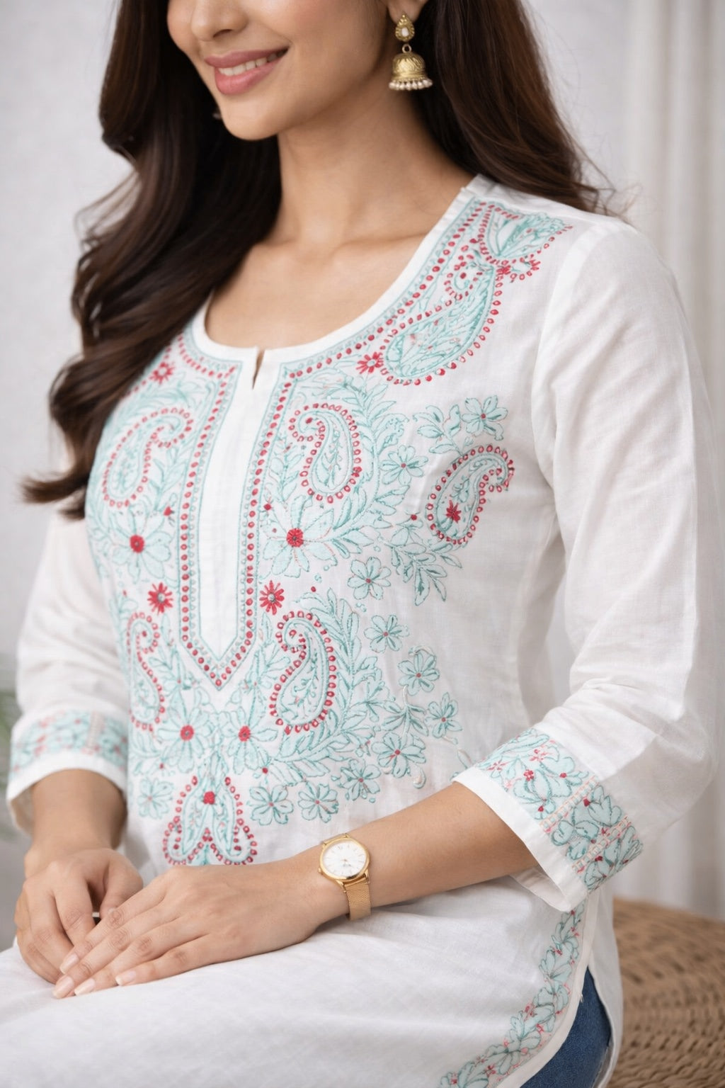 Karigiri White Chikankari Cotton Kurti_KF0193