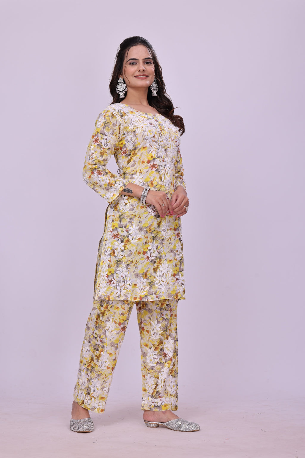 Karigiri Yellow Chikankari Cotton Co-Ord Set Women_KF0062