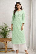 Karigiri Mint Green Chikankari Cotton Kurti_KF0054