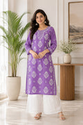 Karigiri Purple Chikankari Soft Mulmul Cotton Kurti_KF0161