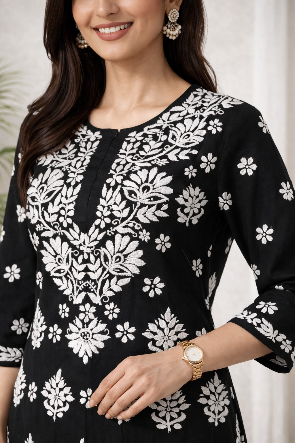 Karigiri Black White Chikankari Cotton Kurti Set_KF0009