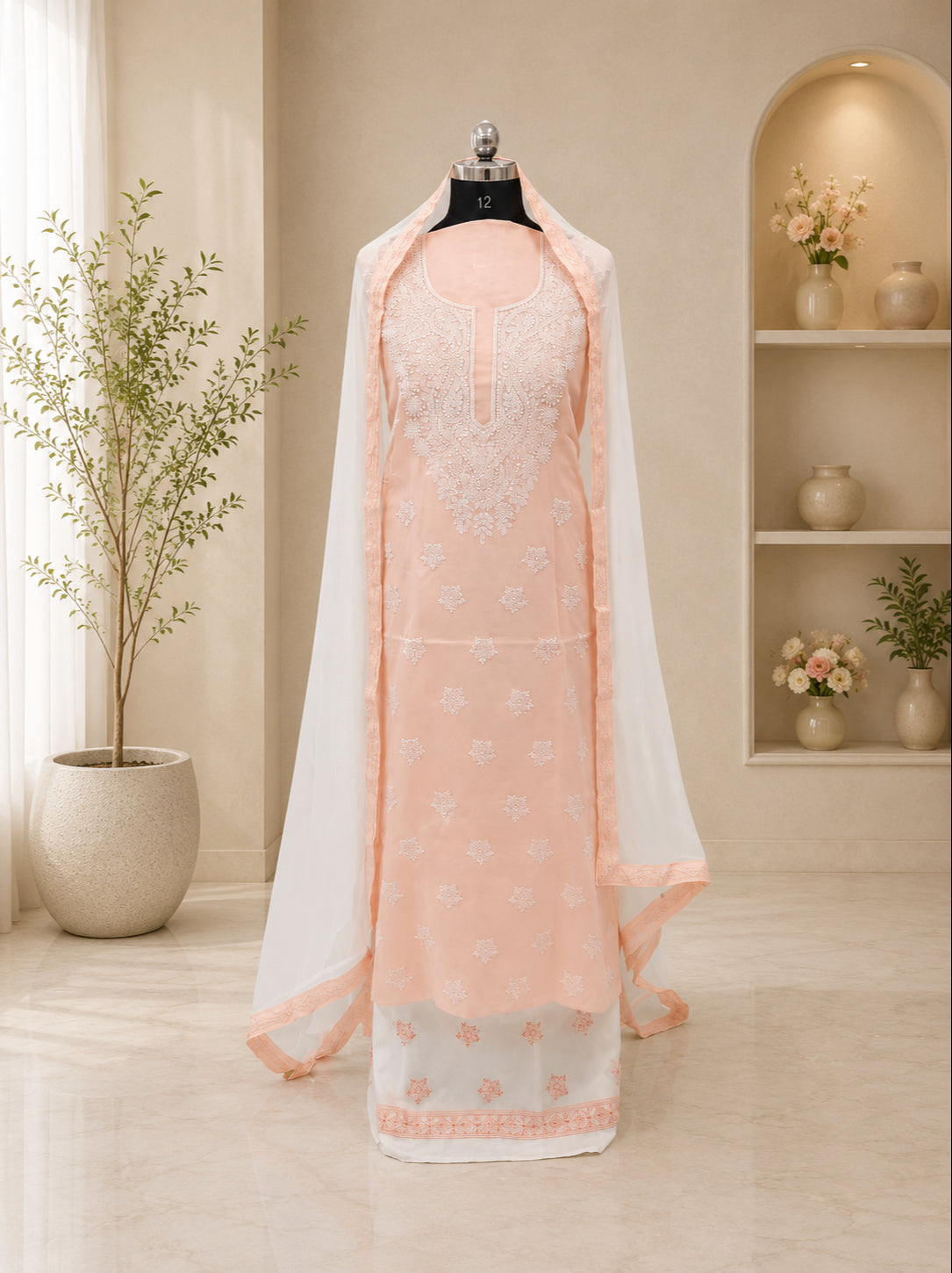 Karigiri Soft Peach Chikankari Cotton 3-Piece Dress Material_AFC004