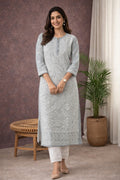 Karigiri Grey Georgette Chikankari Jaaldar Kurti_KF0038