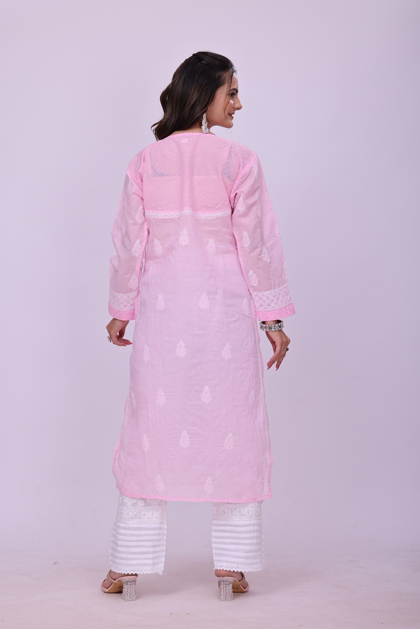 Karigiri Pink Chikankari Pure Cotton Kurta_KF0074