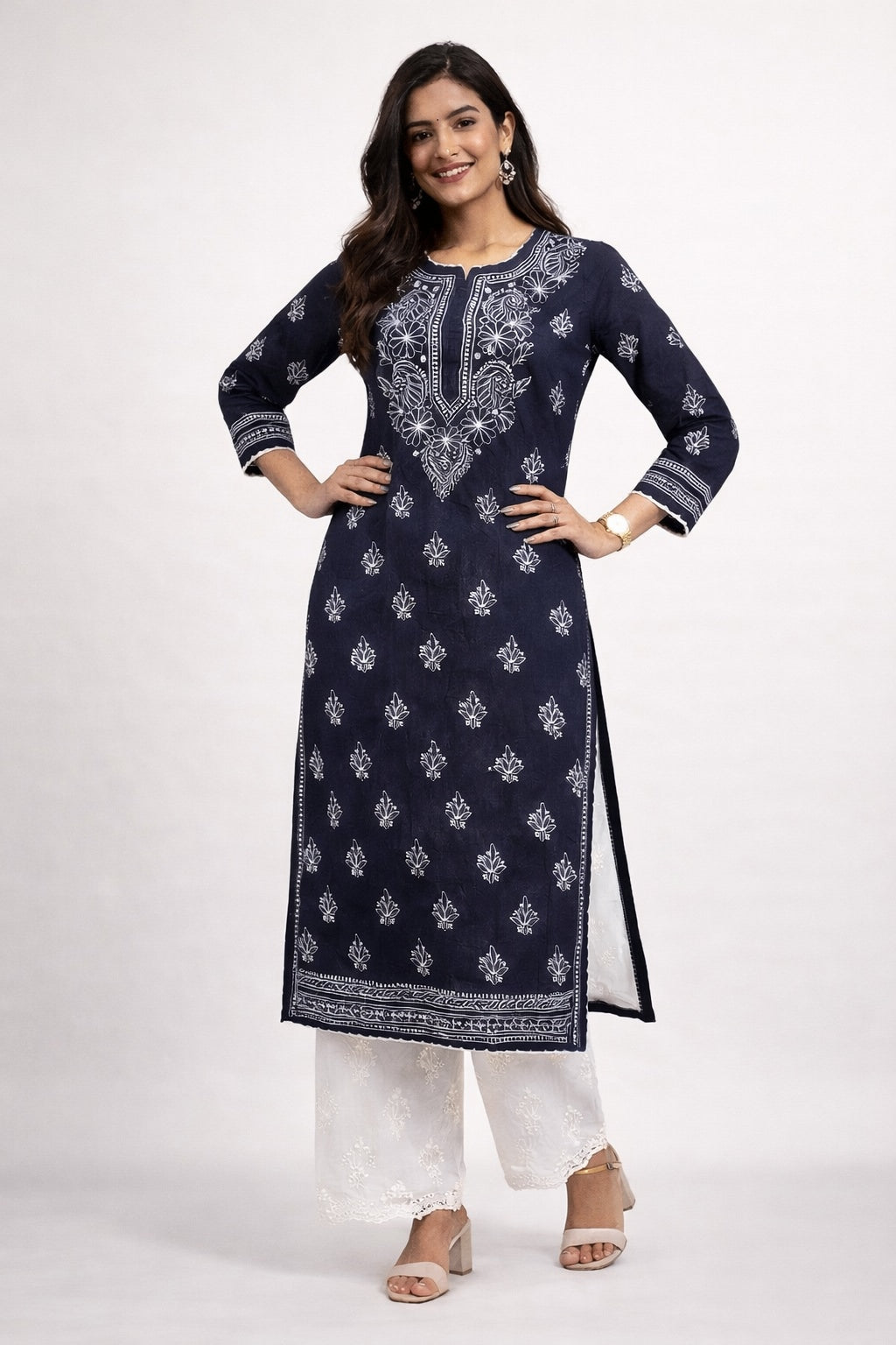 Karigiri Black Chikankari Cotton Kurti Women_KF0011