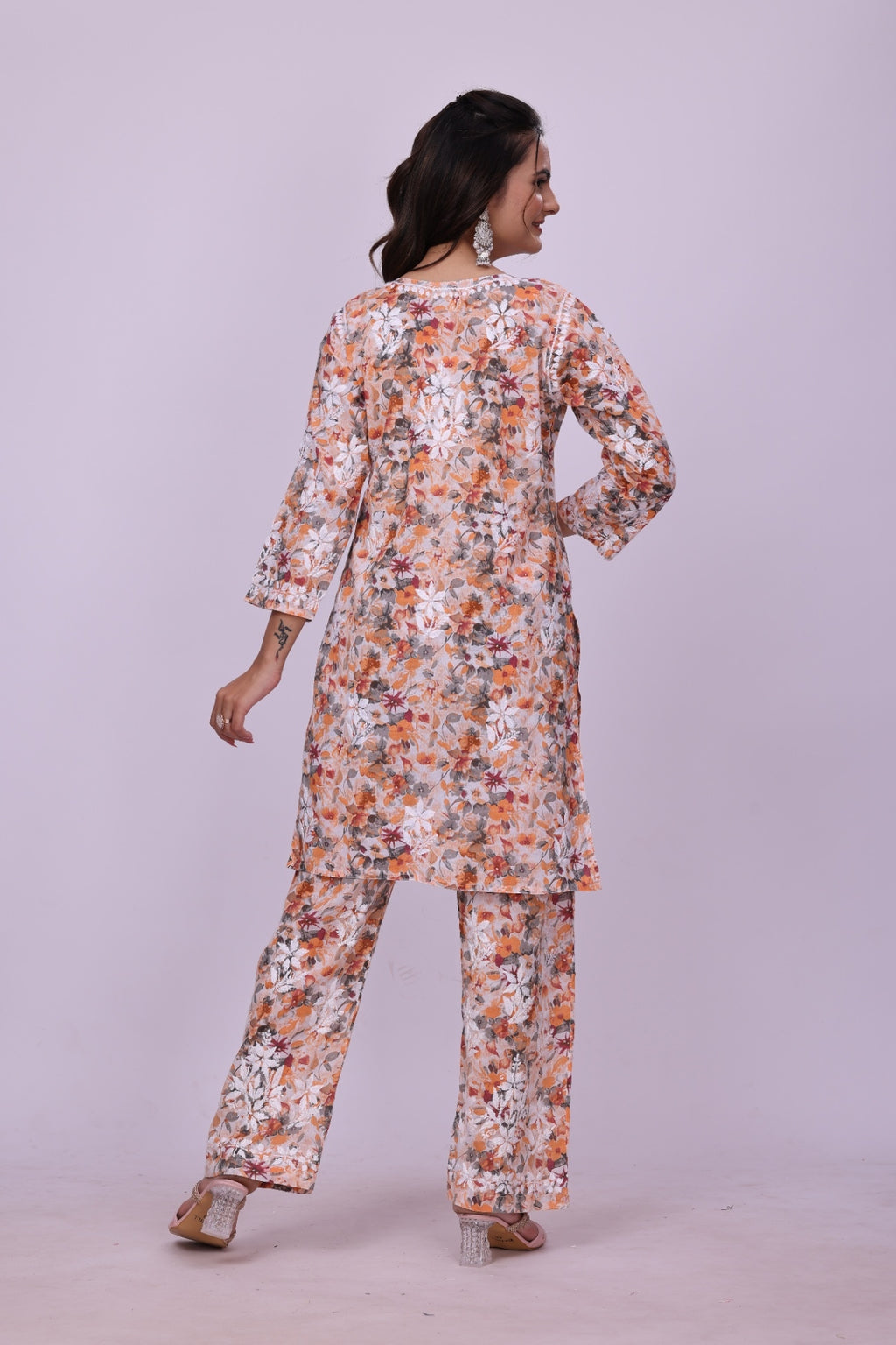 Karigiri Orange Chikankari Cotton Co-Ord Set Women_KF0060
