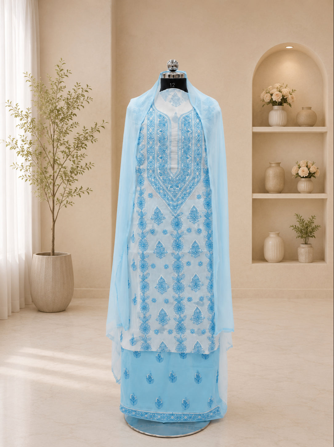 Karigiri Sky Blue Cotton Chikankari 3-Piece Dress Material_AFC005