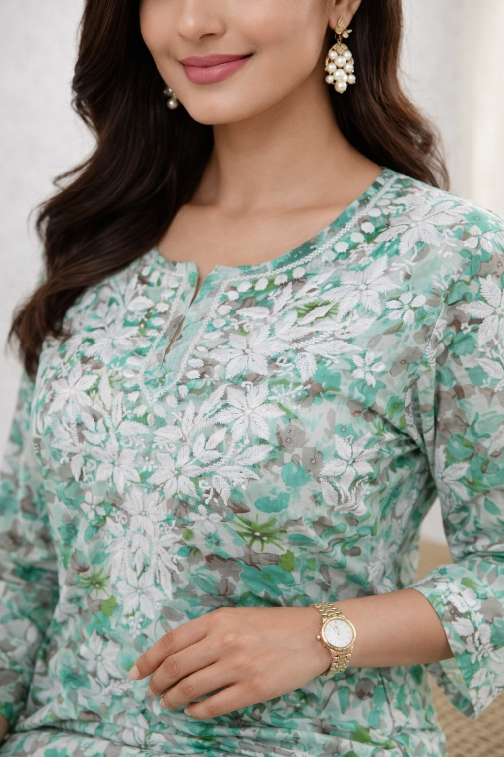Karigiri Mint Green Chikankari Cotton Co-ord Set_KF0127