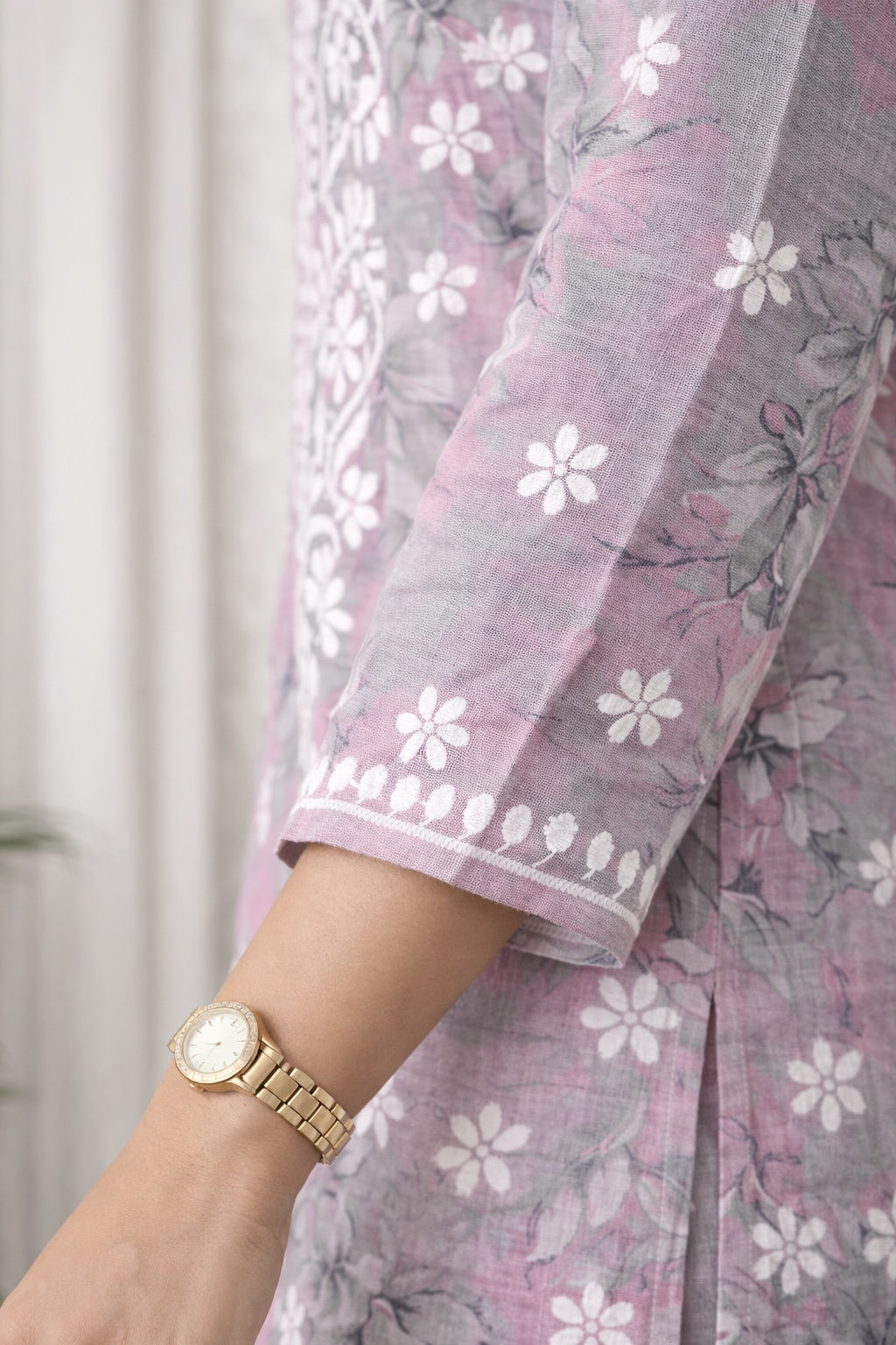 Karigiri Blush Pink Chikankari Cotton Kurti Set_KF0021