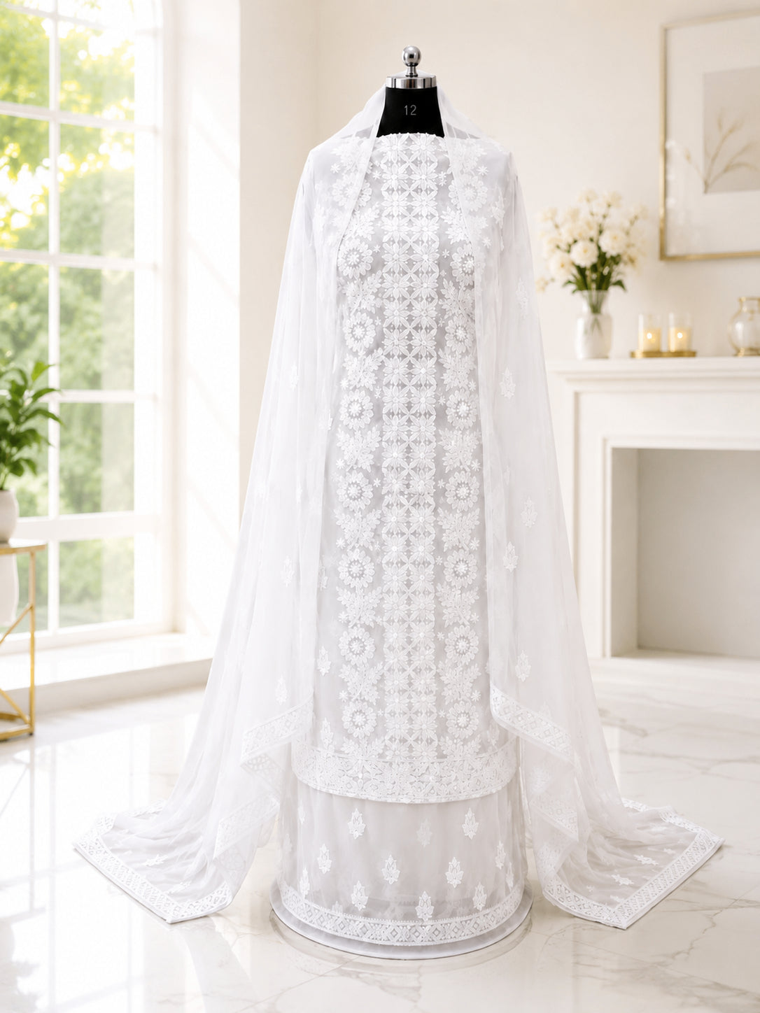 Karigiri White Hand Embroidered Georgette Chikankari Suit_AFG014