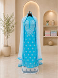 Karigiri Sky Blue Hand Embroidered Cotton Chikankari Unstitched 3-Piece Dress Material Set_AFC006