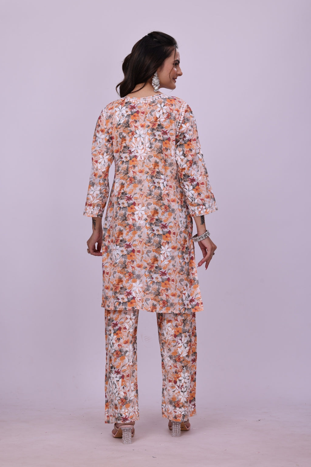Karigiri Orange Chikankari Cotton Co-Ord Set Women_KF0060