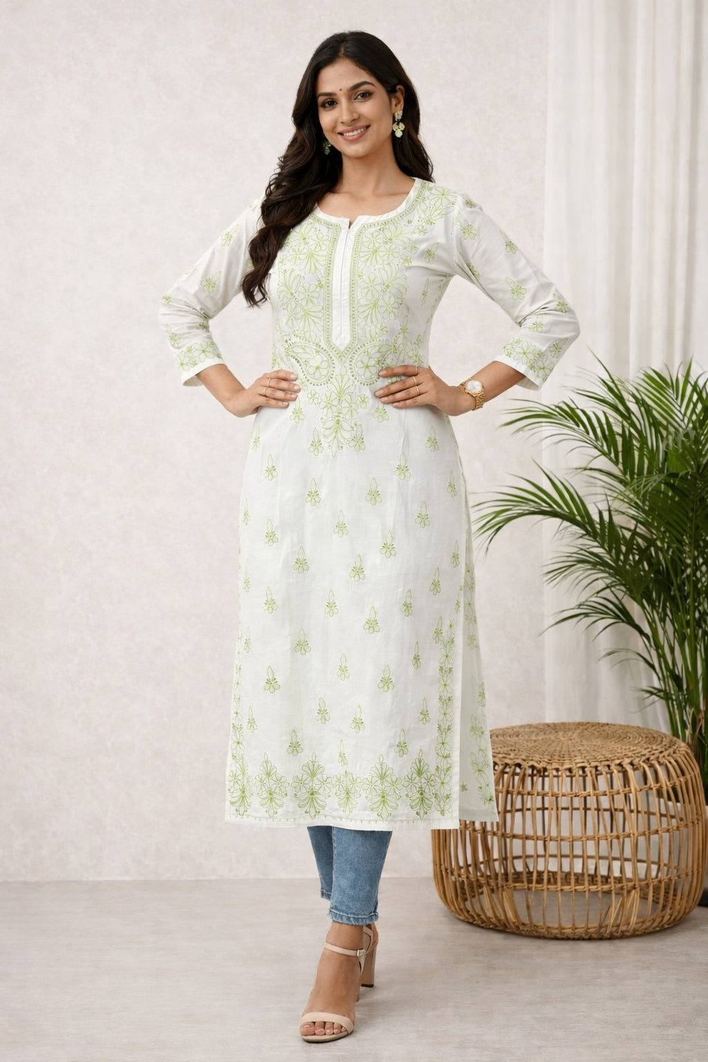 Karigiri White Chikankari Cotton Kurti Women_KF0128