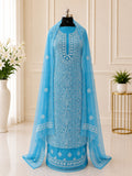 Karigiri Turquoise Blue Chikankari Georgette Dress Material