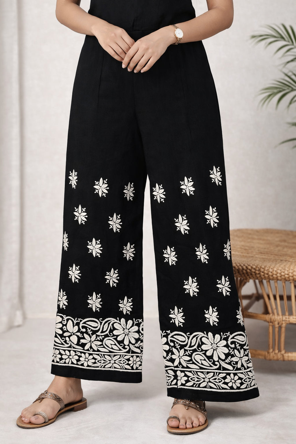 Karigiri Black Chikankari Cotton Palazzo for Women_KF0010
