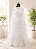 Karigiri White Hand Embroidered Georgette Chikankari 3-Piece Dress Material_AFG002