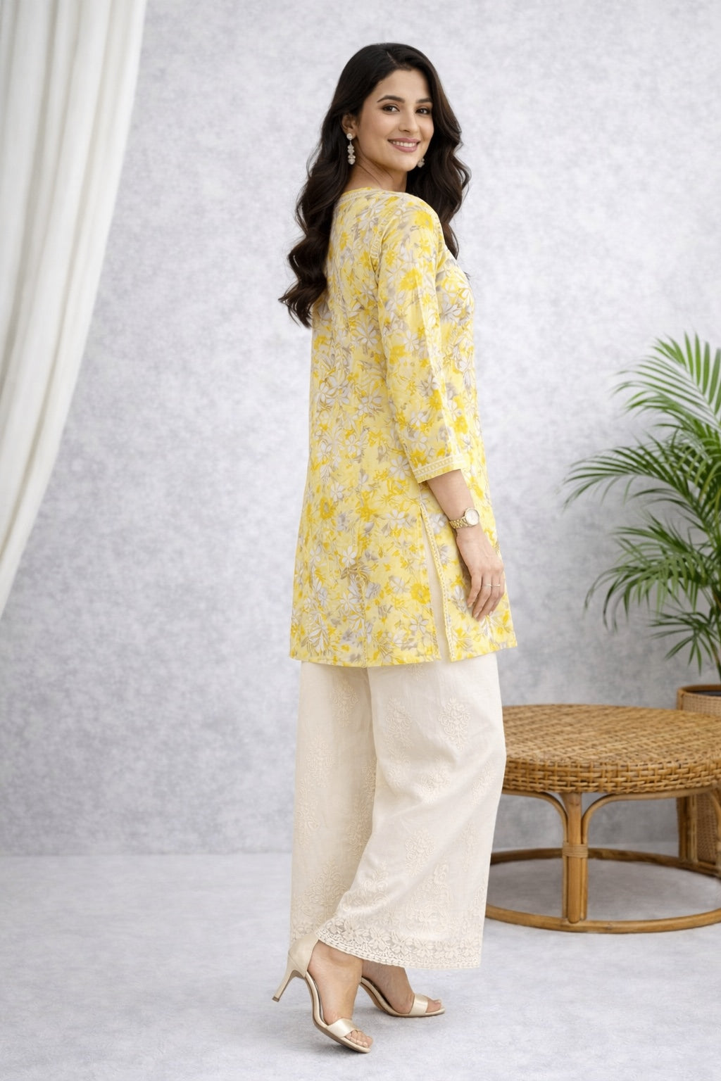 Karigiri Yellow Chikankari Short Kurti for Women_KF0057