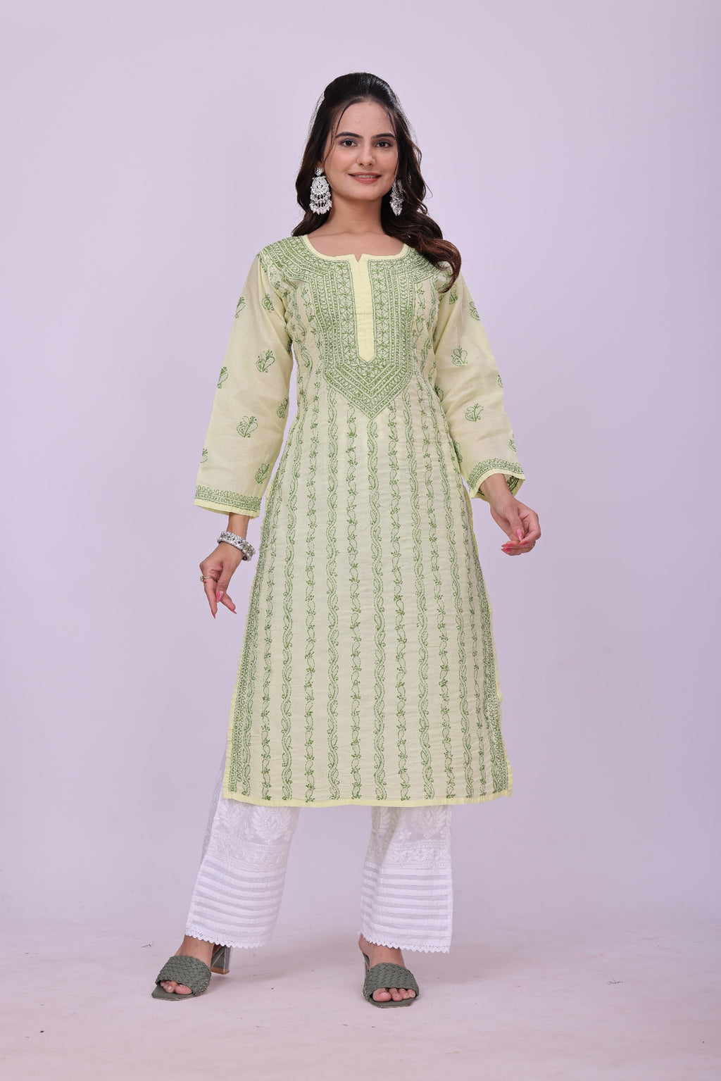 Karigiri Lemon Yellow Chikankari Cotton Kurta_KF0096