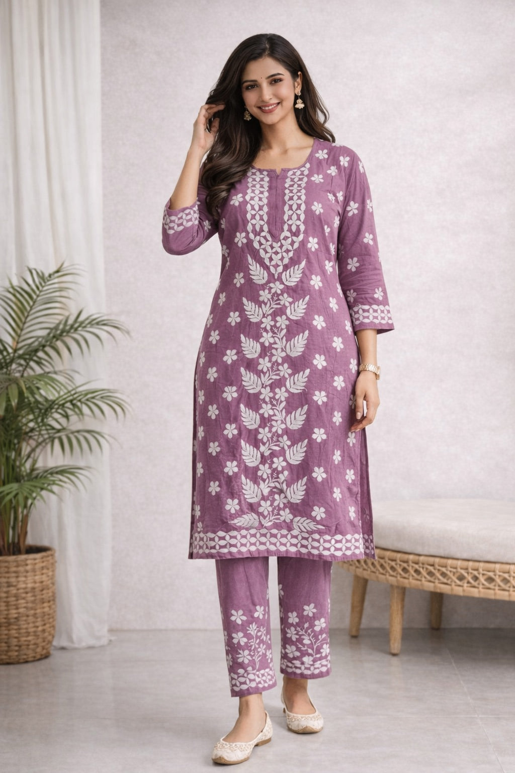 Karigiri Dusty Mauve Chikankari Kurti Set_KF0030