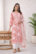 Karigiri Coral Pink Chikankari Printed Cotton Kurti_KF0028