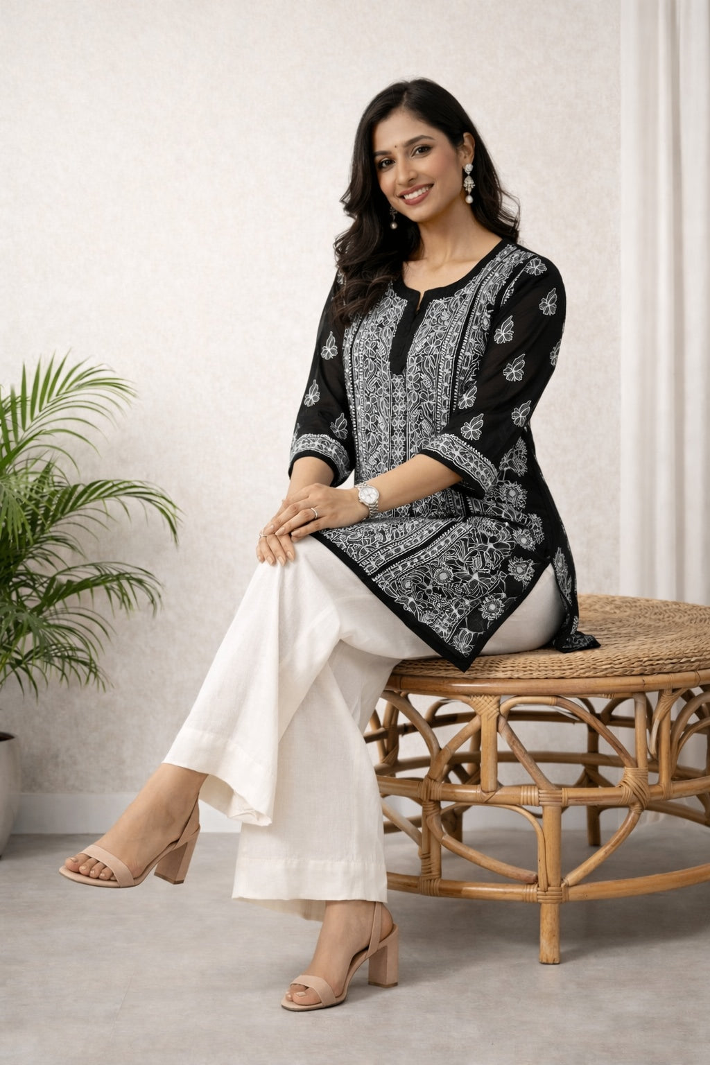 Karigiri Black Georgette Chikankari Short Kurti_KF0014