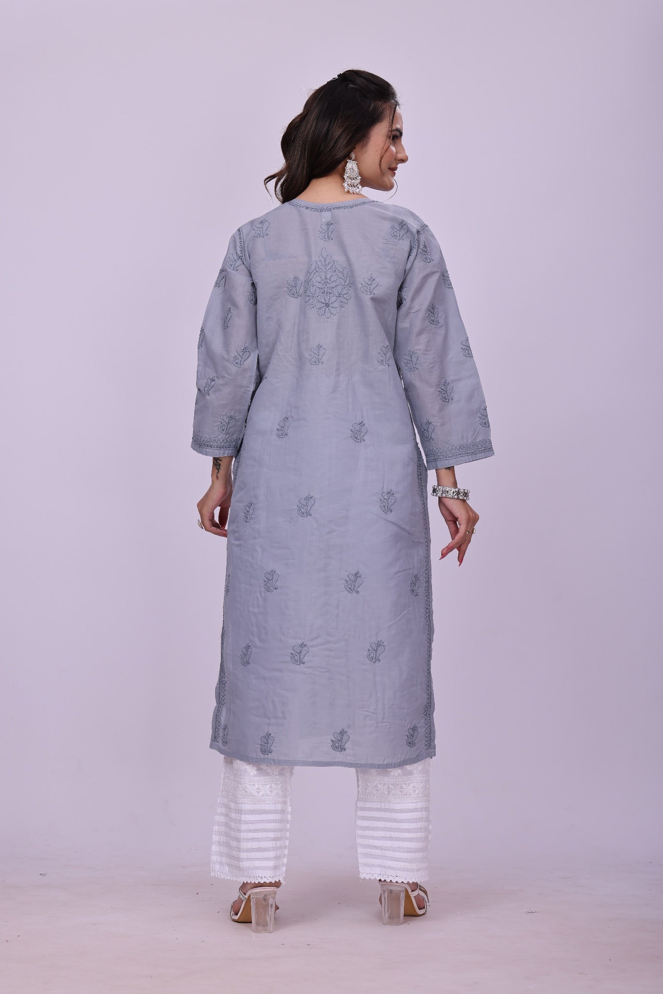 Karigiri Grey Chikankari Cotton Kurti for Women_KF0210